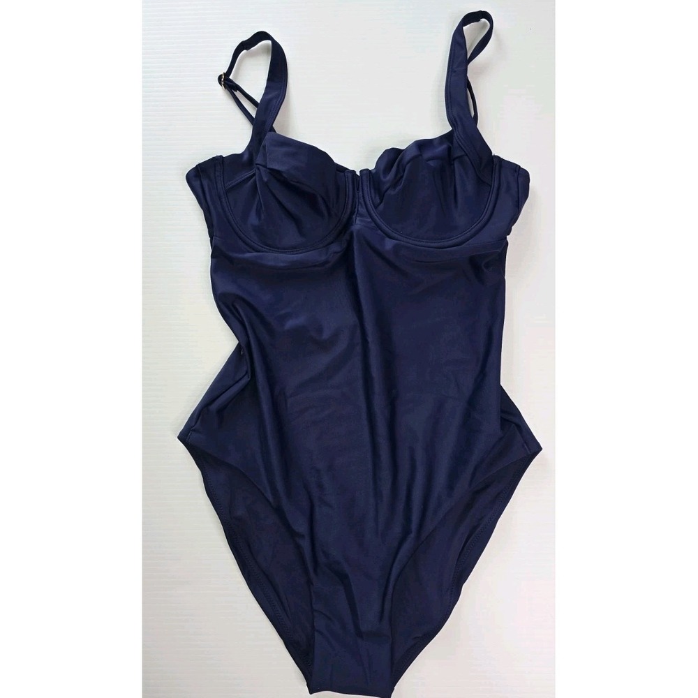 Quince Italian Underwire One-Piece Open Back Swimsuit M navy blue Tie Back NWT